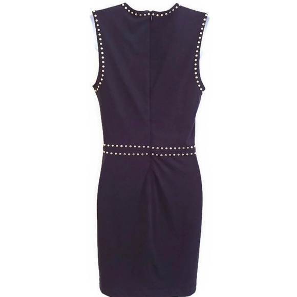 Designer Carmen Marc Valvo Lined Fitted Dress Gold Metal Studs Zip Back Quality - Picture 3 of 7